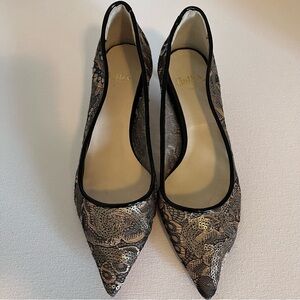 Butter Italy Semi Sheer Baroque Pattern Kitten Heel Shoes Vero Cuoio Size 6